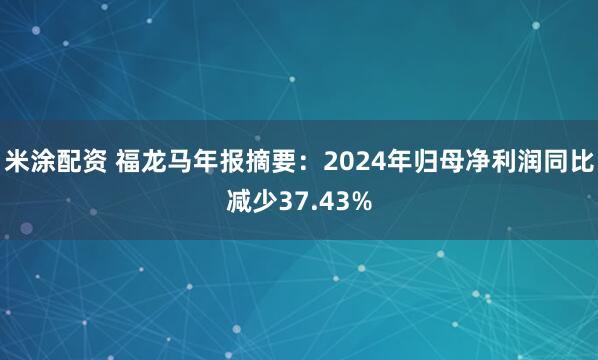 米涂配资 福龙马年报摘要：2024年归母净利润同比减少37.43%