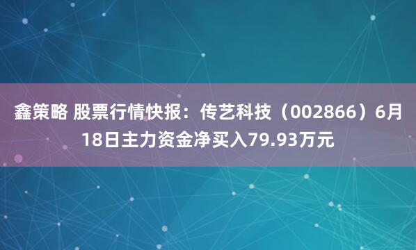 鑫策略 股票行情快报：传艺科技（002866）6月18日主力资金净买入79.93万元
